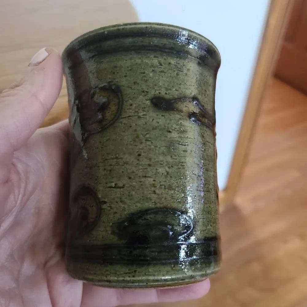 Vintage Handmade Brown Stoneware Glazed Pottery Coffee Mugs Tea Cups Eclectic